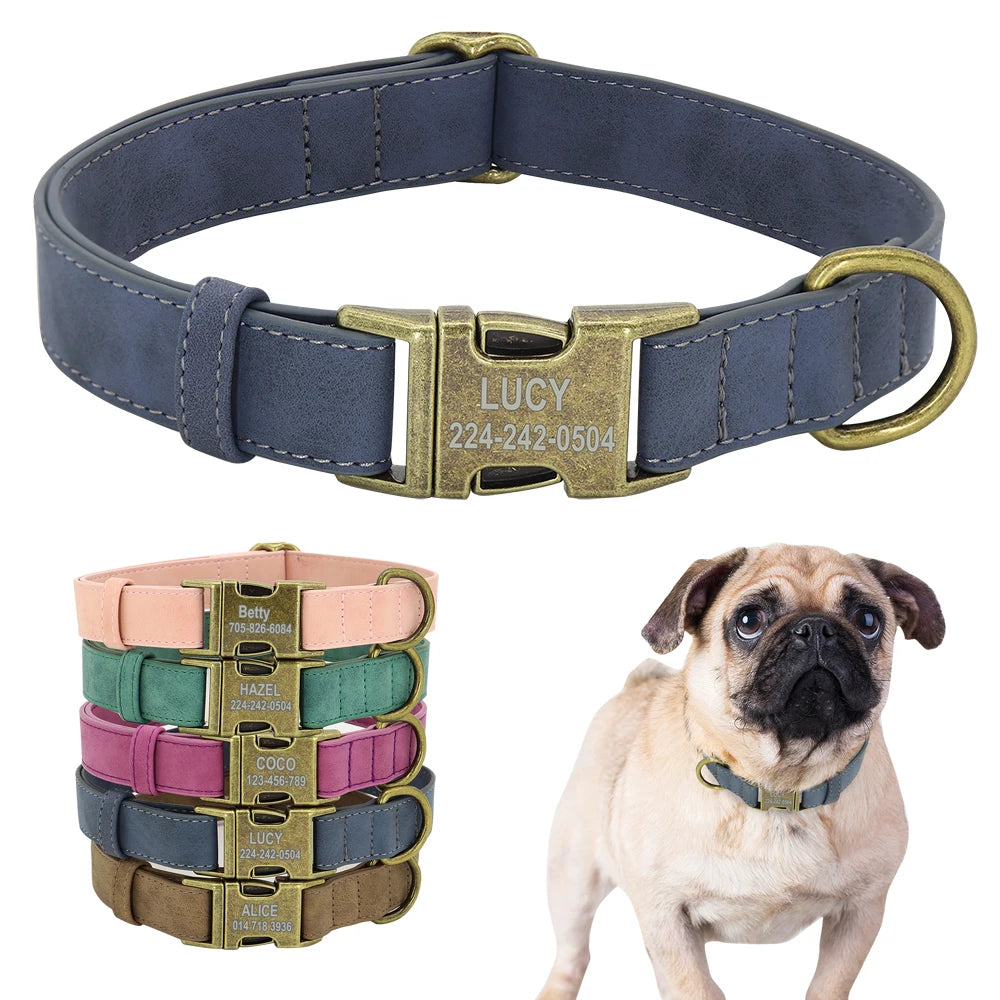 Personalized Leather Dog Collar – Free Engraved ID Tag for Dogs