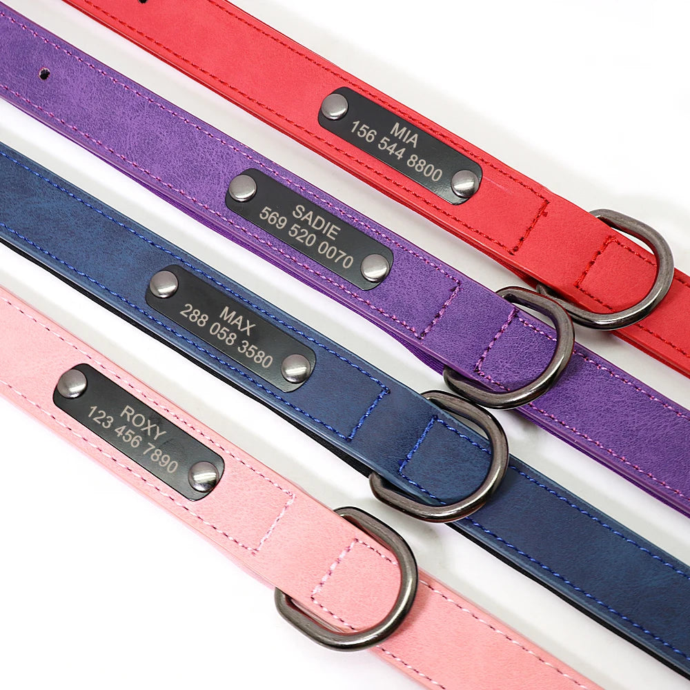 Personalized Dog Collar Custom Engraved Dog Tag Collar Leather Pet Puppy Cat ID Tags Collars For Small Medium Large Dogs Pitbull