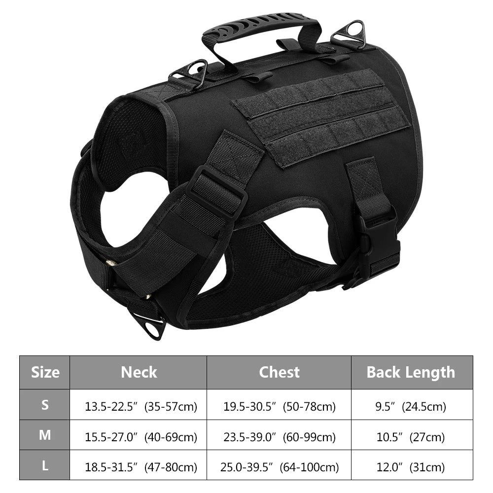 Tactical Dog Harness – No Pull Adjustable Military Training Harness with Handle & Molle System for Medium & Large Dogs