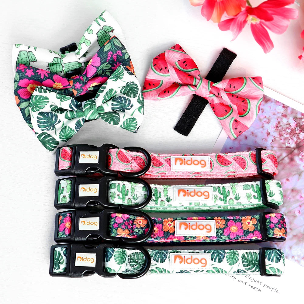 6-Piece Dog Harness Set – Fashion Printed Harness with Matching Collar, Leash, Bandana, Bowtie & Poop Bag Holder for Small & Medium Dogs