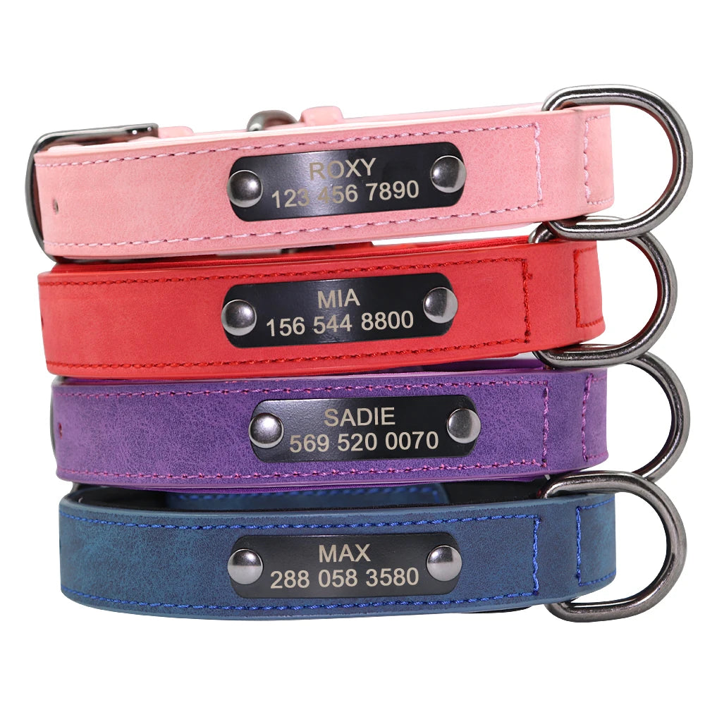 Personalized Dog Collar Custom Engraved Dog Tag Collar Leather Pet Puppy Cat ID Tags Collars For Small Medium Large Dogs Pitbull