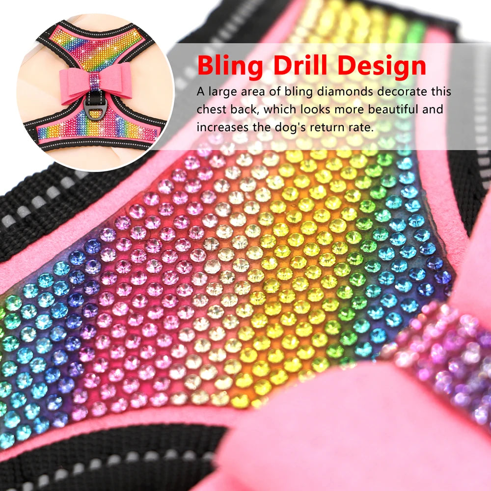 Bling Rhinestone Dog Harness – Reflective Fashion Vest with Bowknot