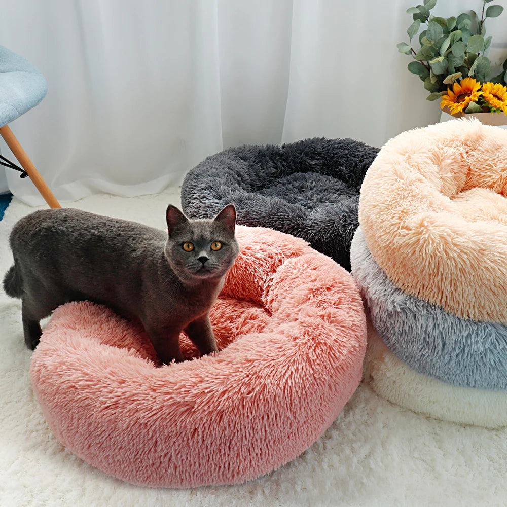 Fluffy Calming Pet Bed – Plush Round Dog & Cat Bed
