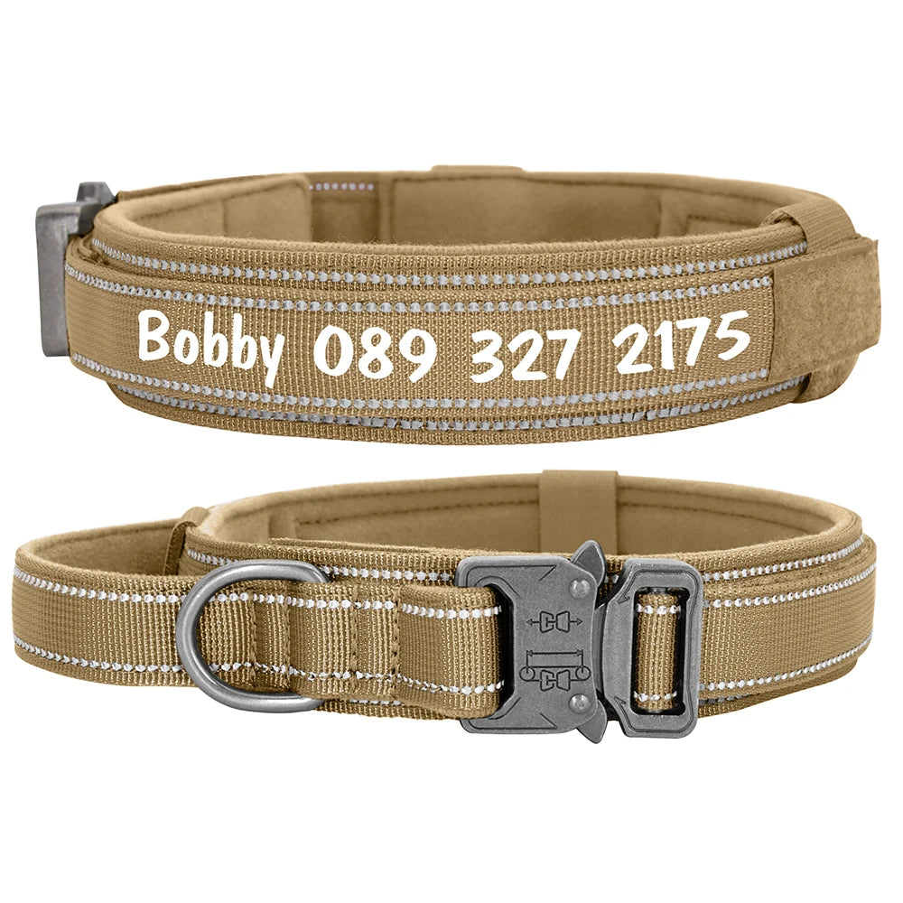 Custom Nylon Dog Collar – Military Tactical Reflective Collar for Medium & Large Dogs