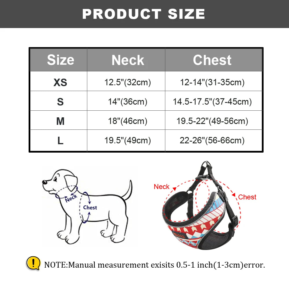 Nylon Reflective Dog & Cat Harness – Adjustable Printed Vest for Small & Medium Pets, Safe Walking Harness