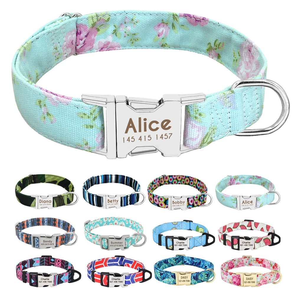 Personalized Dog Collar – Nylon Printed with Free Engraved ID Tag