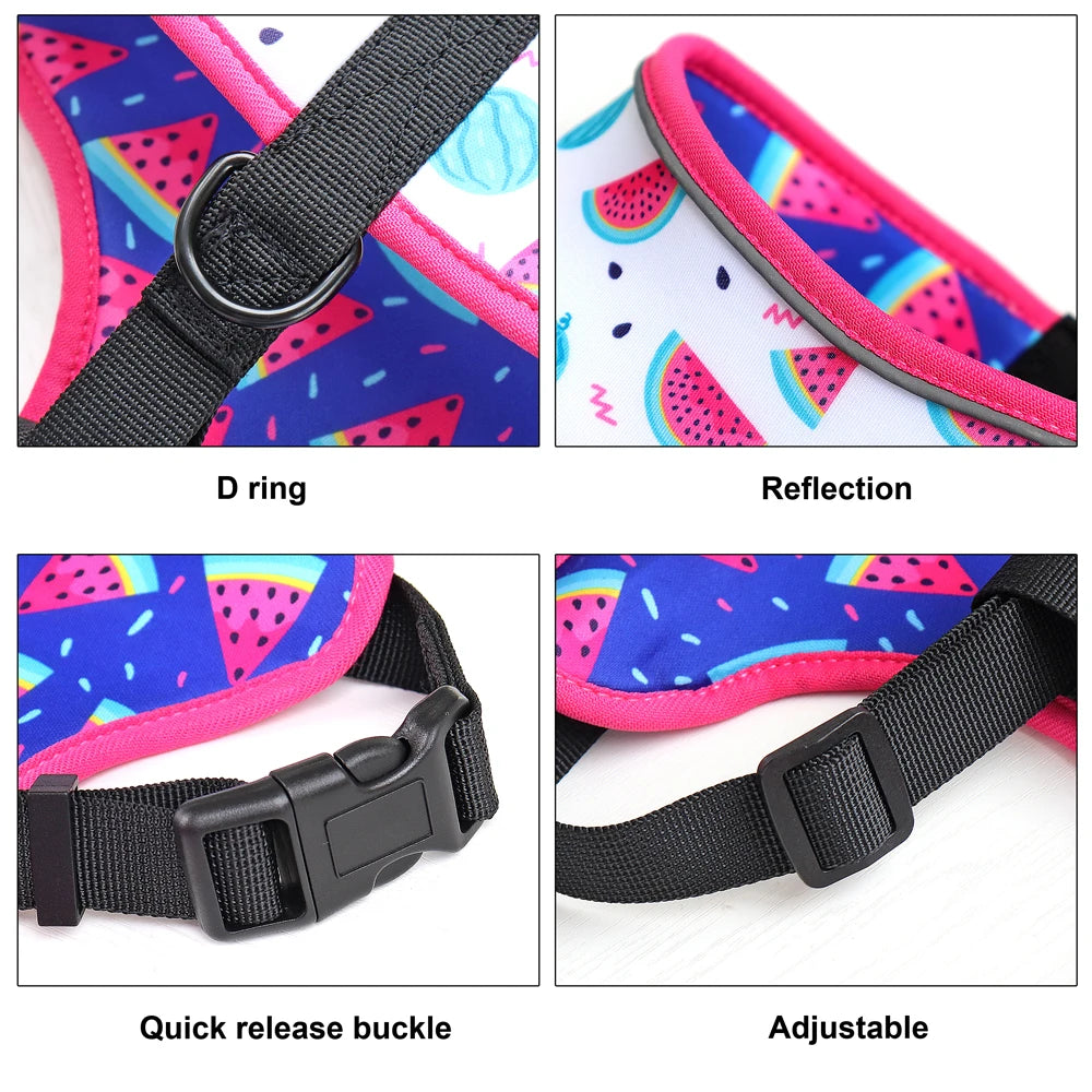 Cute Printed French Bulldog Pug Chihuahua Dog Cat Harness Adjustable Puppy Harness Vest Reversible For Small Medium Dogs Cats