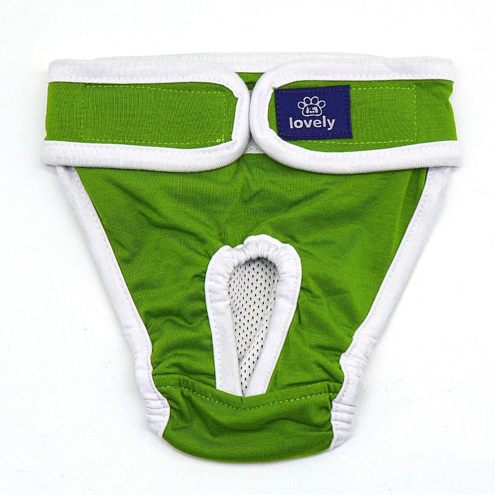 Washable Dog Physiological Pants – Soft Cotton Female Dog Diapers & Sanitary Underwear (Blue/Green, S–2XL)