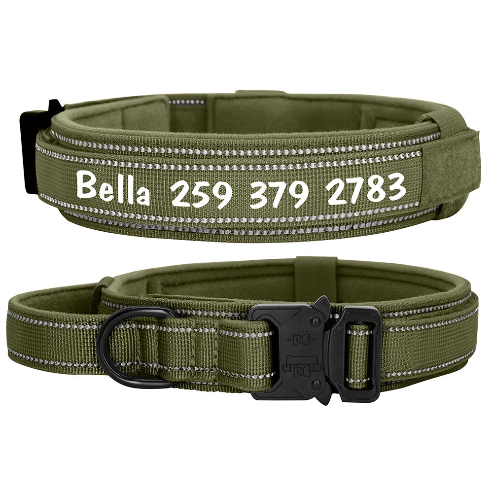 Custom Nylon Dog Collar – Military Tactical Reflective Collar for Medium & Large Dogs
