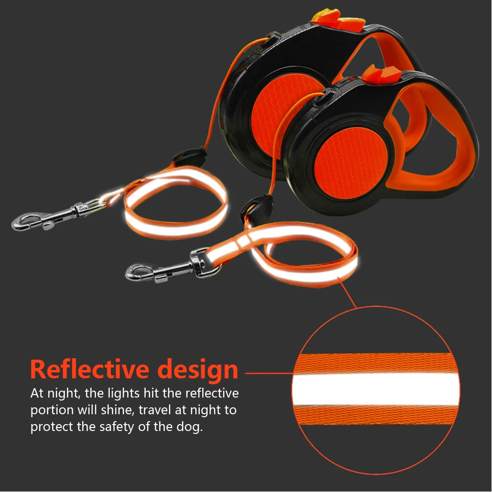 Retractable Dog Leash – Automatic Extending Nylon Lead with Reflective Tape for Small, Medium & Large Dogs (3M / 5M / 8M)