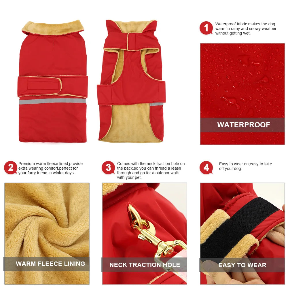 Winter Outdoor Dog Jacket – Waterproof Reflective Coat for Medium & Large Dogs