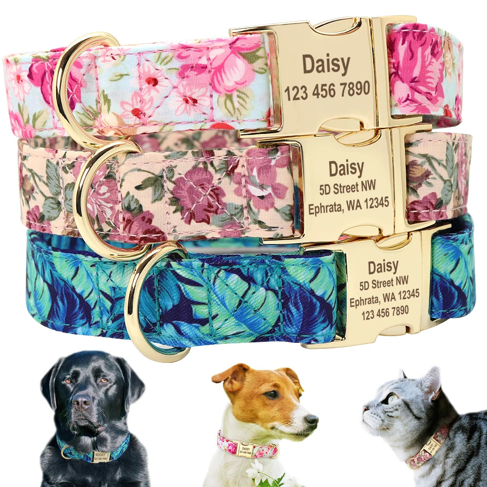 Personalized Dog Collar & Leash Set with Engraved ID Tag + Matching Treat Bag – Custom Adjustable Collar for Small, Medium &amp; Large Dogs (Pink / Blue / Beige)