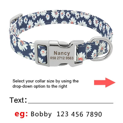 Custom Engraved Dog Collar – Personalized Printed Nylon Collar with ID Tag, Name & Phone Number for Small & Large Dogs
