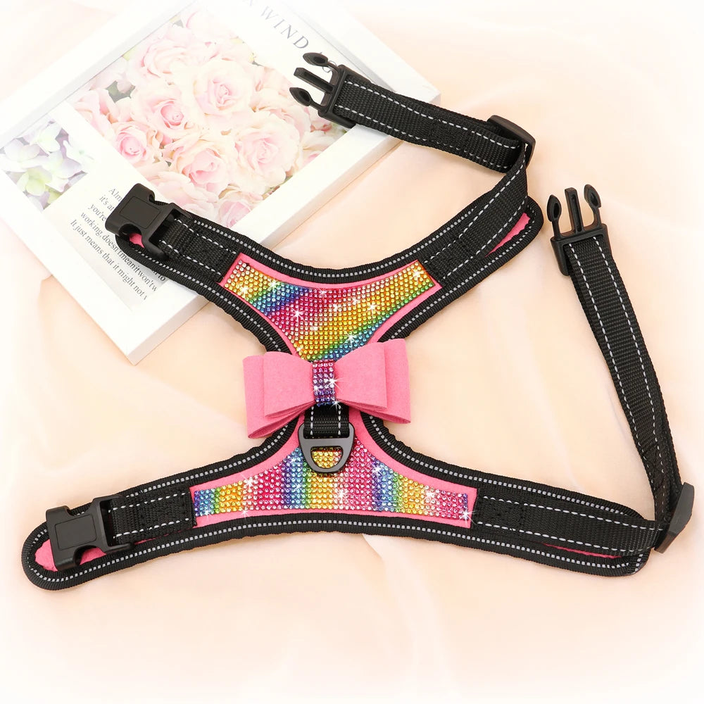 Bling Rhinestone Dog Harness – Reflective Fashion Vest with Bowknot