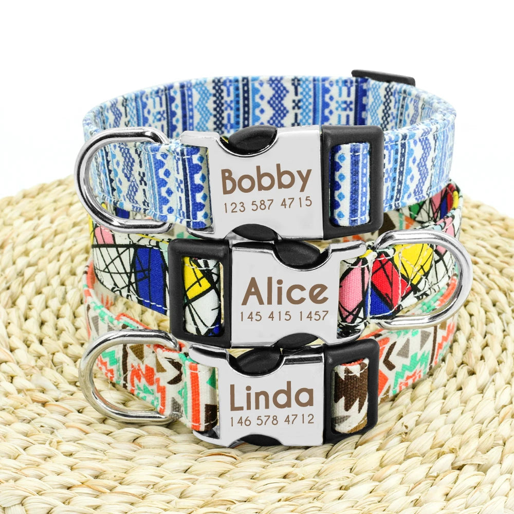 Adjustable Personalized Dog Collar – Custom Engraved Nylon Pet ID Collar | For Small, Medium & Large Dogs