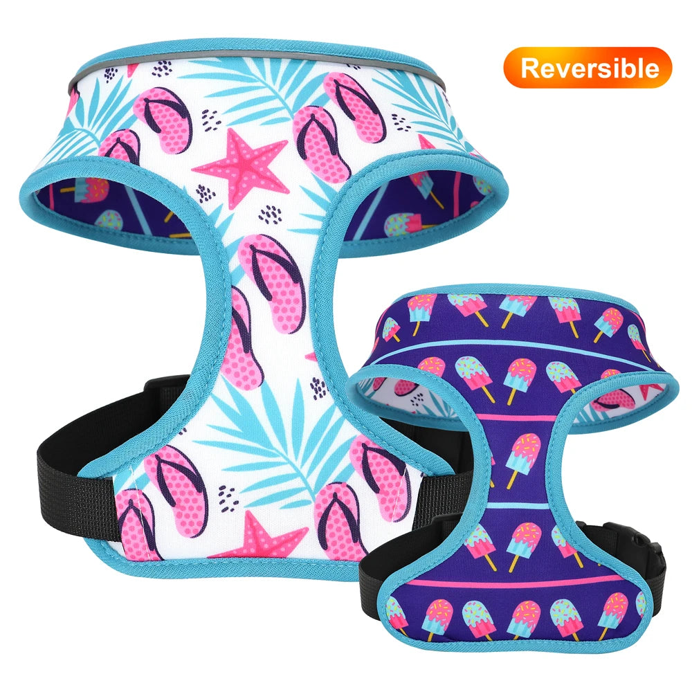 Cute Printed French Bulldog Pug Chihuahua Dog Cat Harness Adjustable Puppy Harness Vest Reversible For Small Medium Dogs Cats