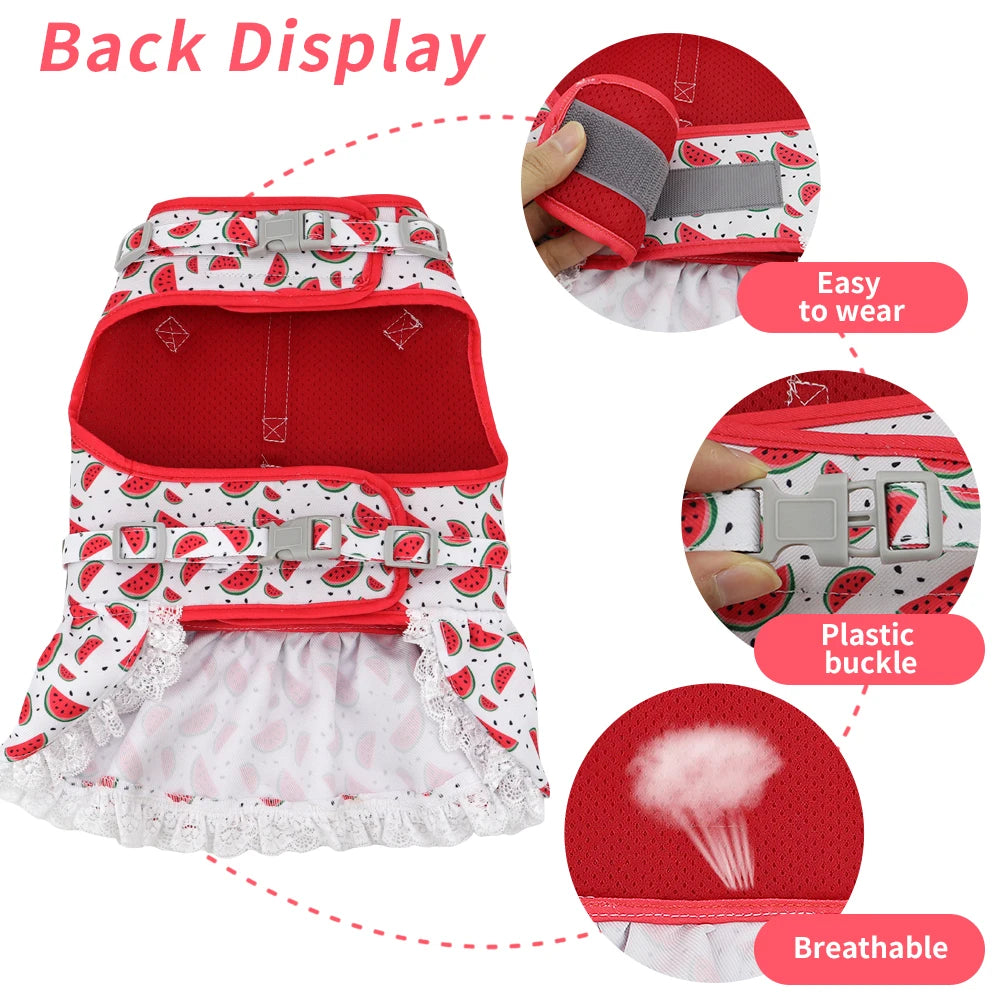 Cute Printed Dog & Cat Harness Leash Set – Summer Pet Dress Vest for Small Dogs & Cats (Chihuahua, Yorkie, Pug, French Bulldog)