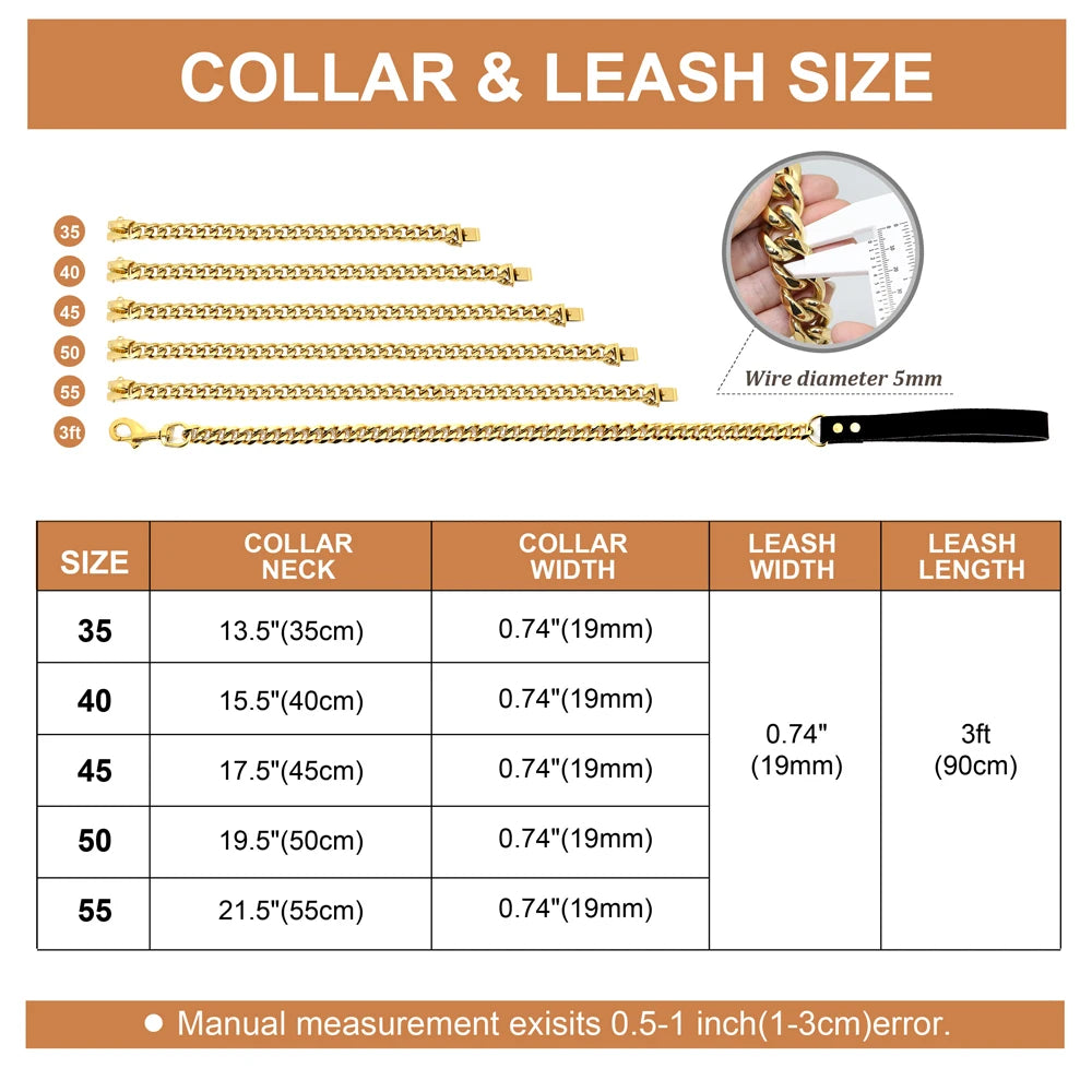 Stainless Steel Dog Chain Collar & Leash Set – Heavy Duty Training Collar for Medium & Large Dogs