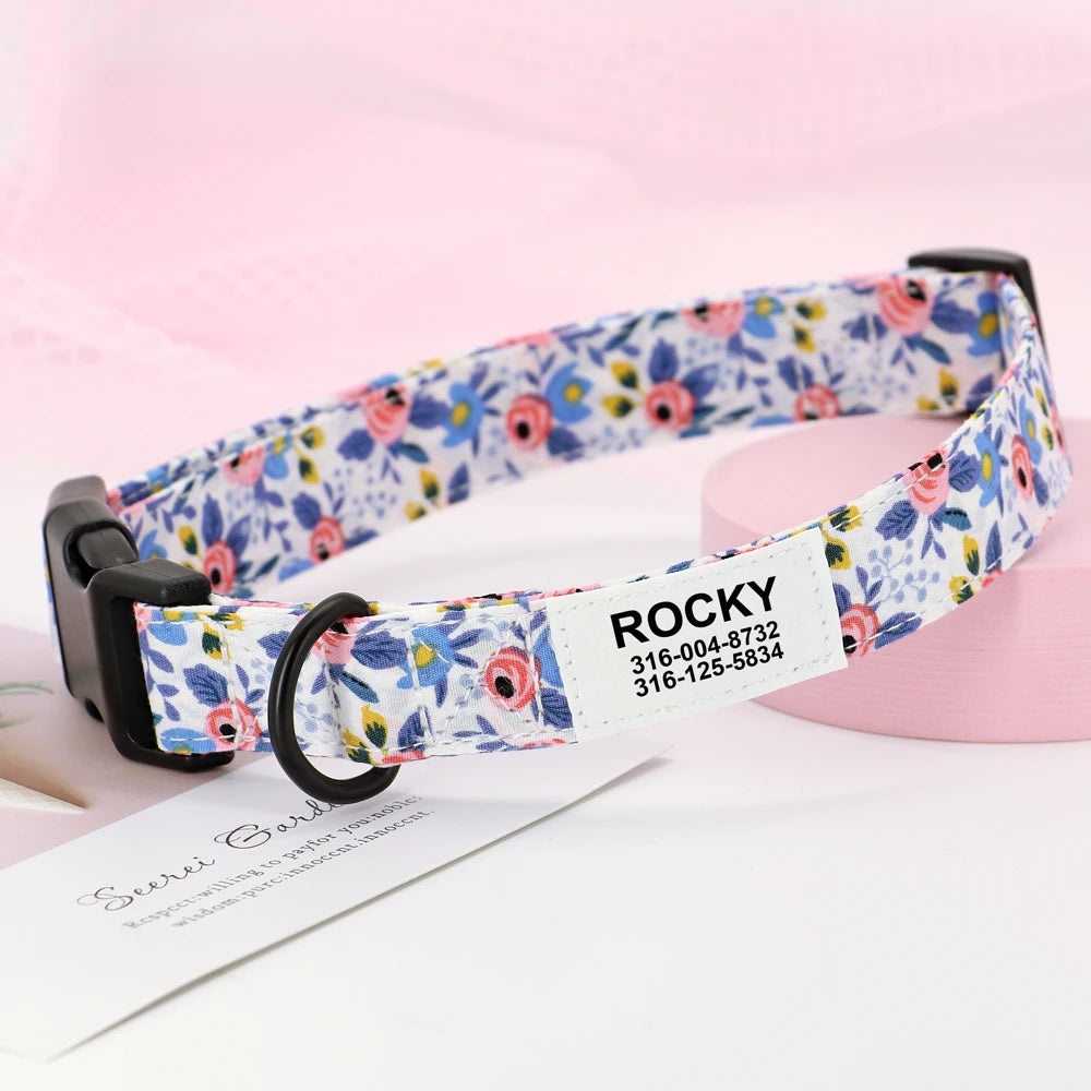 Customized Nylon Dog Collar – Floral Printed Personalized ID Tag for Dogs & Cats