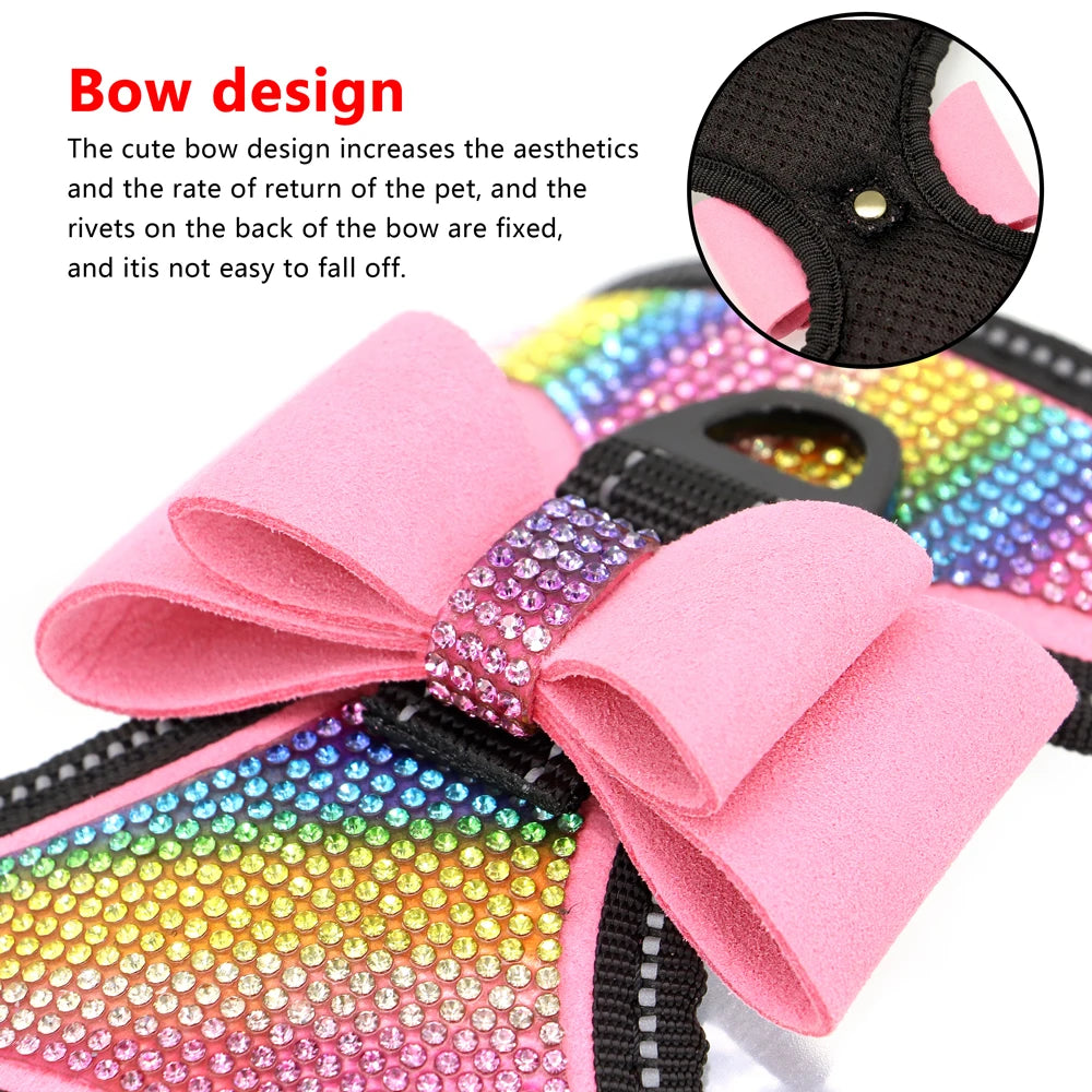 Bling Rhinestone Dog Harness – Reflective Fashion Vest with Bowknot