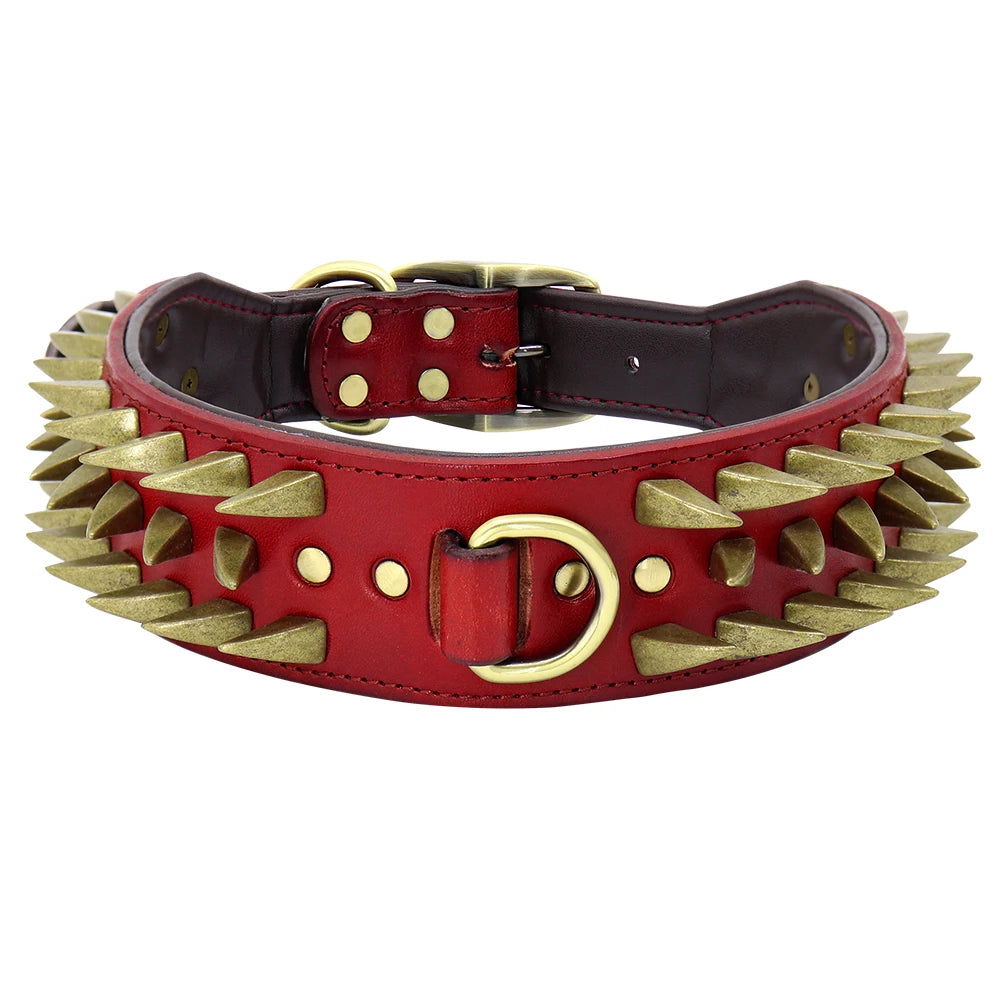Cool Spiked Studded Leather Dog Collar – Durable Strong Collar for Medium & Large Dogs (Pitbull, Bulldog, Boxer)