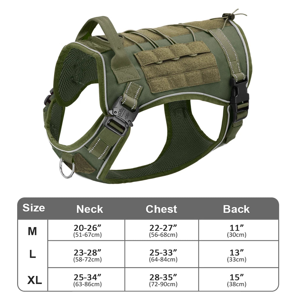 Tactical Dog Harness – No Pull Adjustable Military Training Harness with Handle & Molle System for Medium & Large Dogs