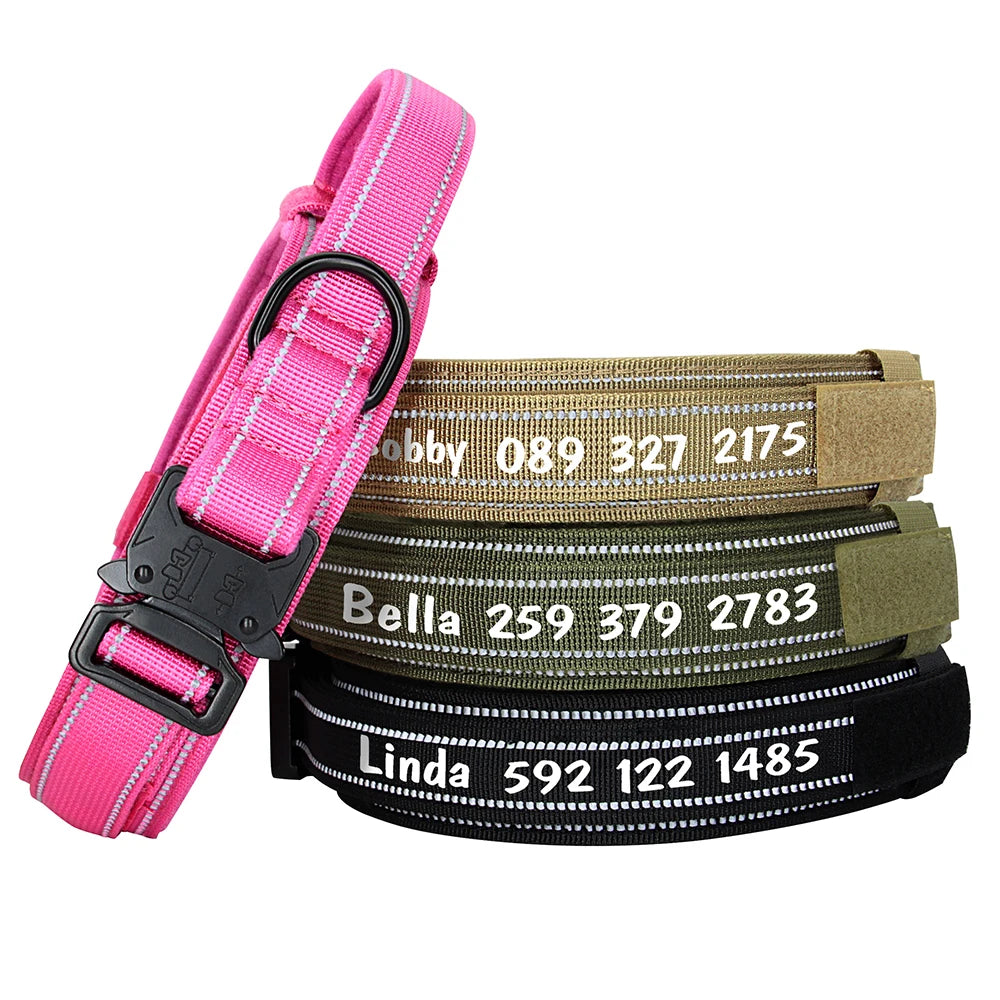 Custom Nylon Dog Collar – Military Tactical Reflective Collar for Medium & Large Dogs