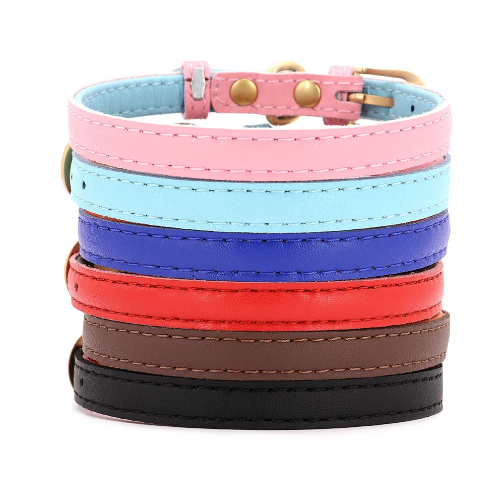 Personalized Leather Cat Collar – Custom Engraved Nameplate with Bell – Adjustable for Kittens, Cats & Small Dogs
