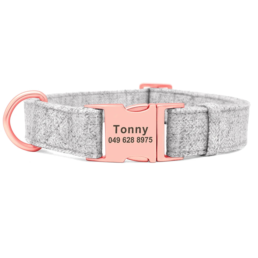 High Quality Personalized Dog Collar – Adjustable Cotton Collar with Custom Engraved ID Tag for Small, Medium & Large Dogs