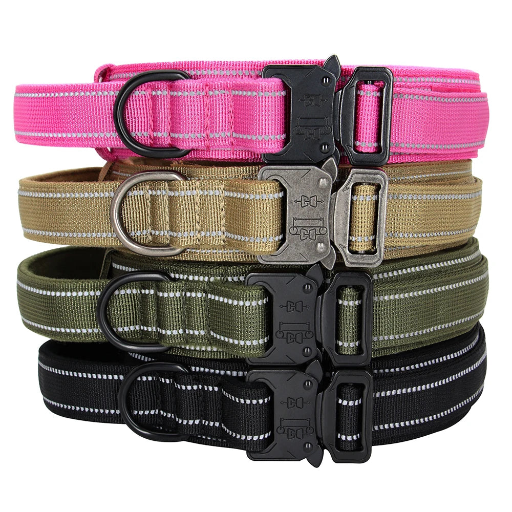 Custom Nylon Dog Collar – Military Tactical Reflective Collar for Medium & Large Dogs