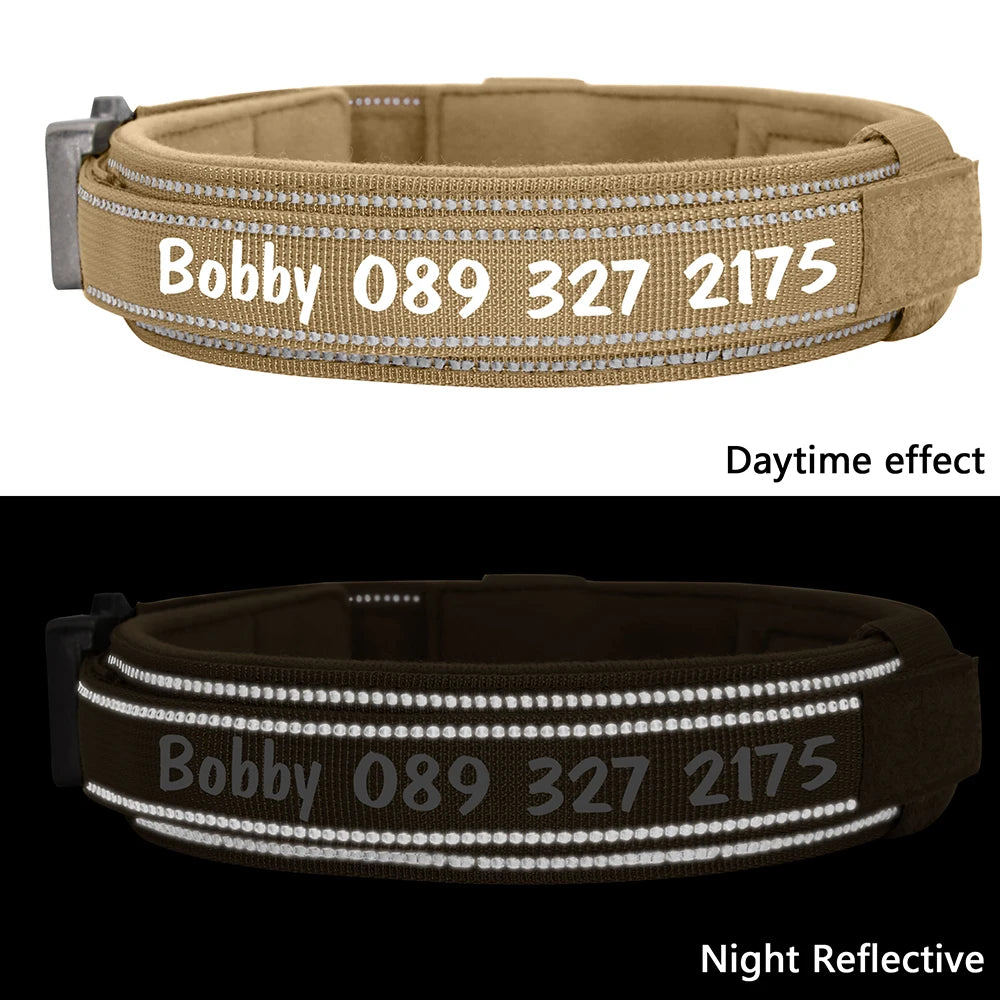 Custom Nylon Dog Collar – Military Tactical Reflective Collar for Medium & Large Dogs