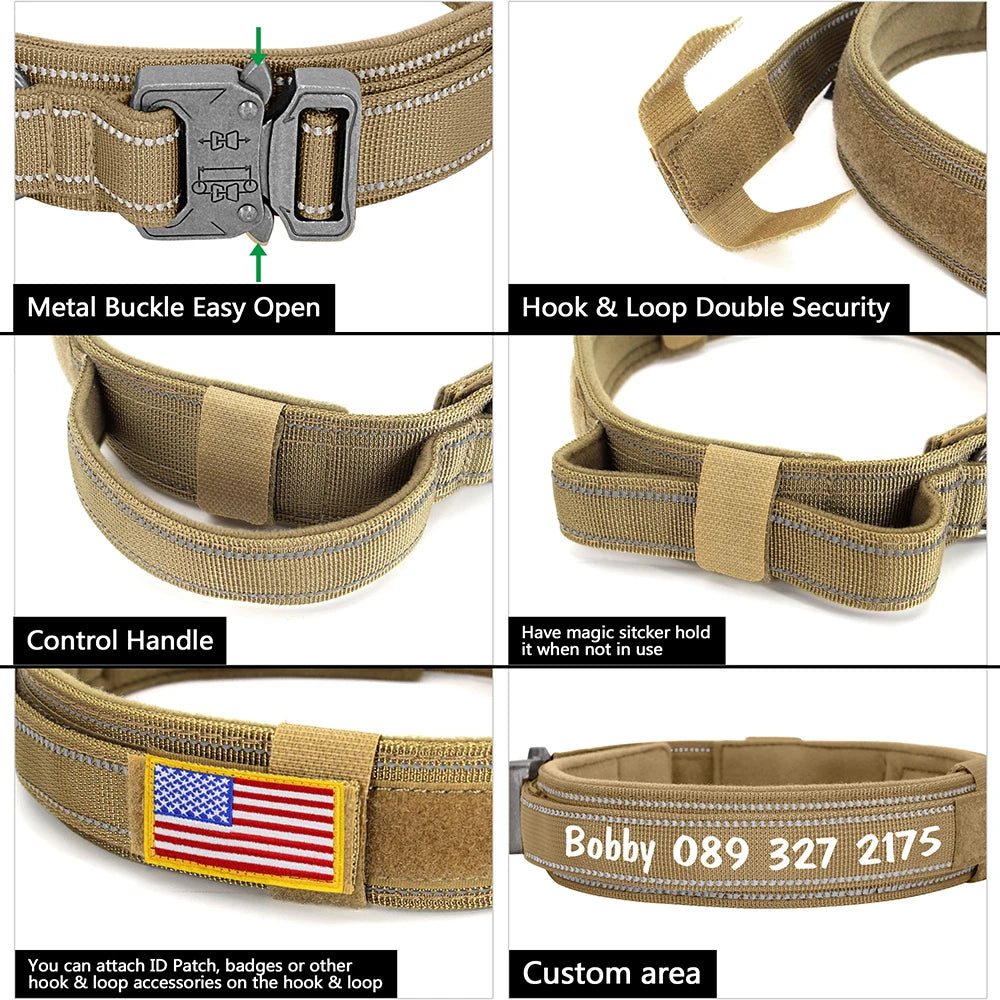 Custom Nylon Dog Collar – Military Tactical Reflective Collar for Medium & Large Dogs
