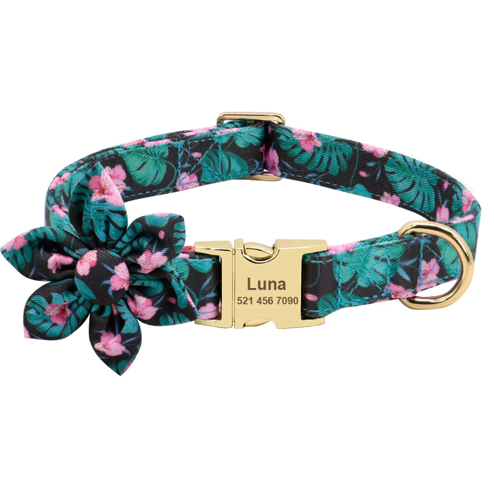 Personalized Nylon Dog Collar with Engraved ID Tag – Custom Printed Pet Collar for Small, Medium & Large Dogs