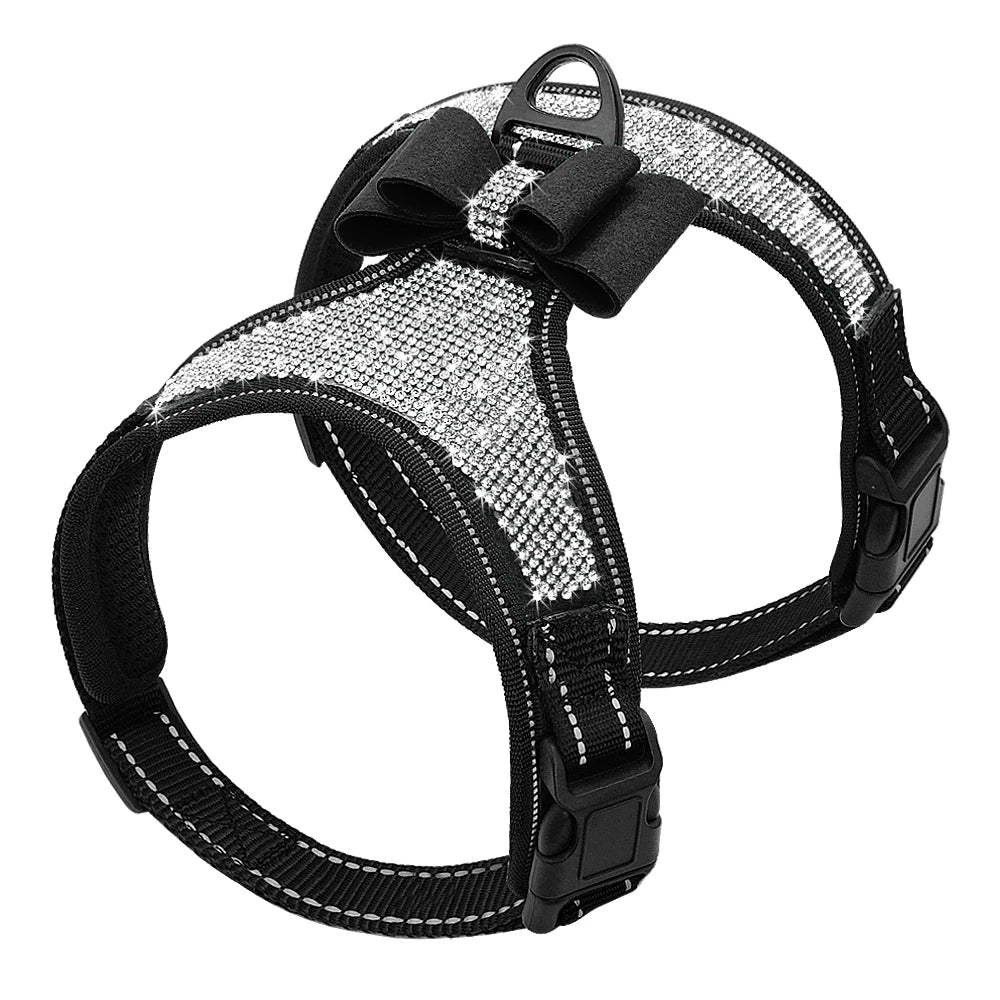 Bling Rhinestone Dog Harness – Reflective Fashion Vest with Bowknot