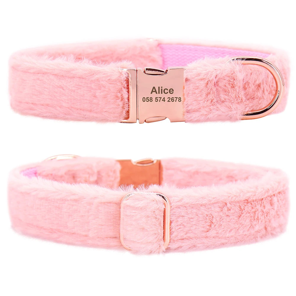 Soft Personalized Dog Collar – Winter Warm Fur Customized ID Collars for Small, Medium & Large Dogs (French Bulldog, Chihuahua)