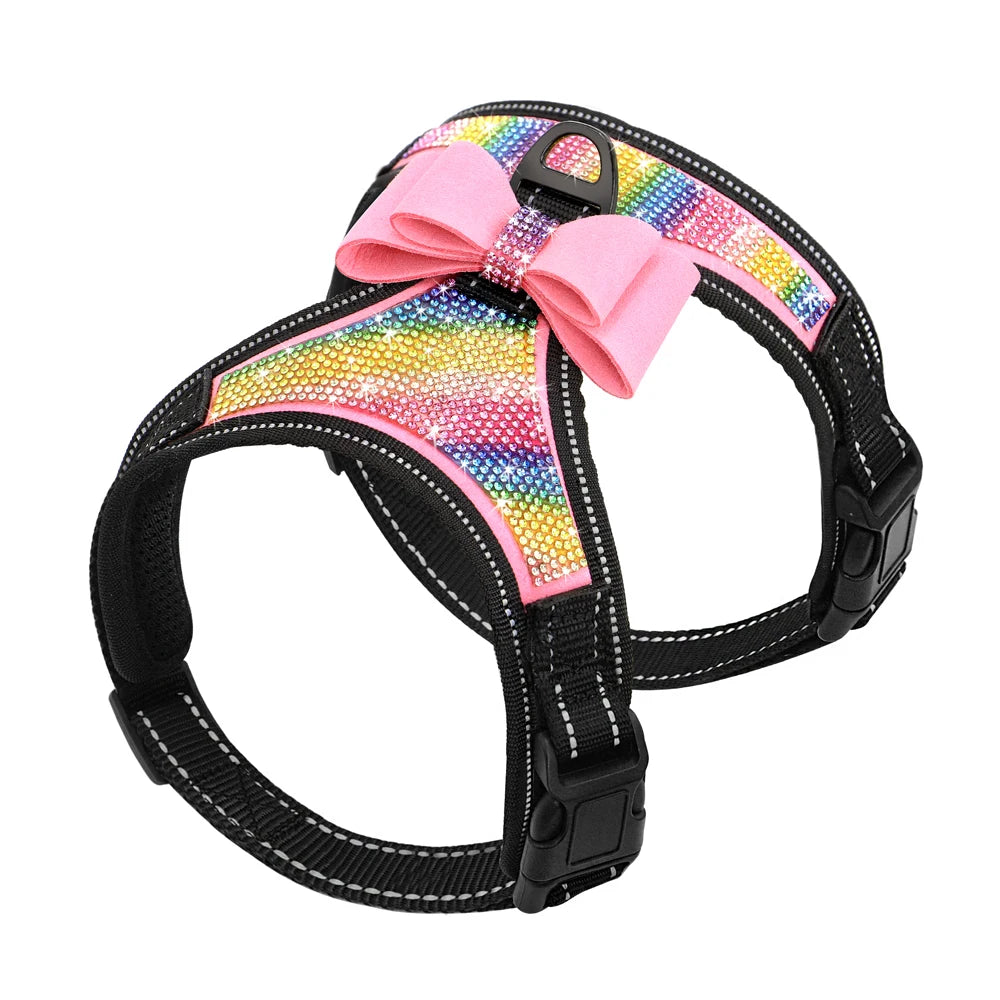 Bling Rhinestone Dog Harness – Reflective Fashion Vest with Bowknot