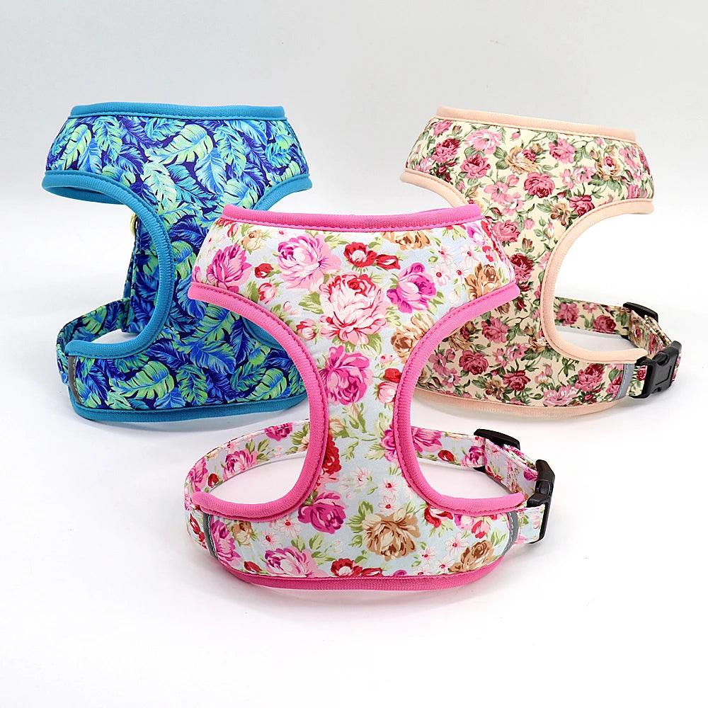 Fashion Printed Nylon Dog Harness Reflective French Bulldog Pug Harness Dog Vest For Small Medium Dogs Cats Walking Training