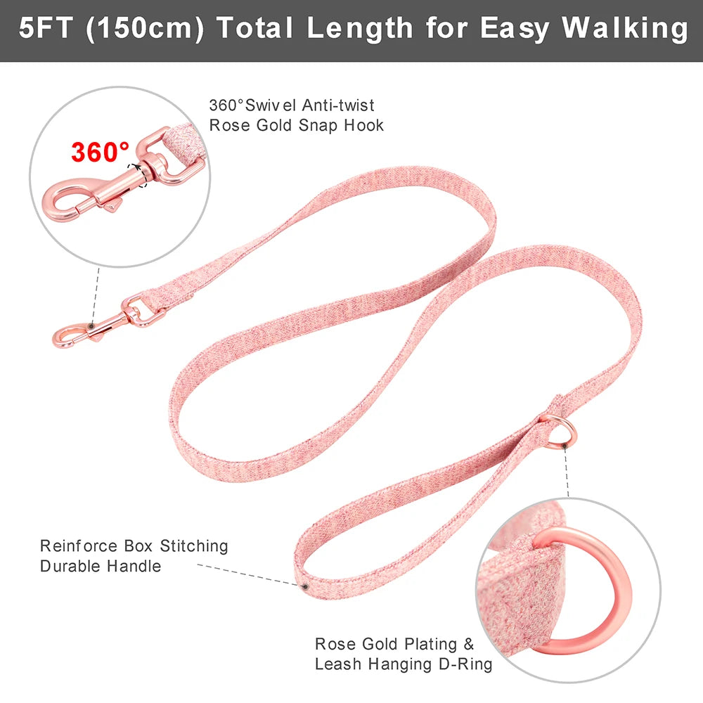 Customized Dog Collar & Leash Set – Personalized Pet Collars with Bowtie & Free Engraving