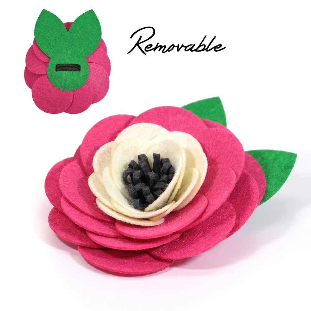 Personalized Floral Dog Collar – Custom Engraved Buckle with Cute Flower Accessory for Dogs & Cats