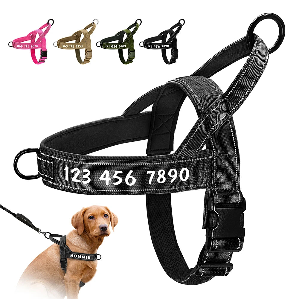 Personalized Reflective No-Pull Dog Harness – Adjustable Nylon Training Vest for Medium & Large Dogs