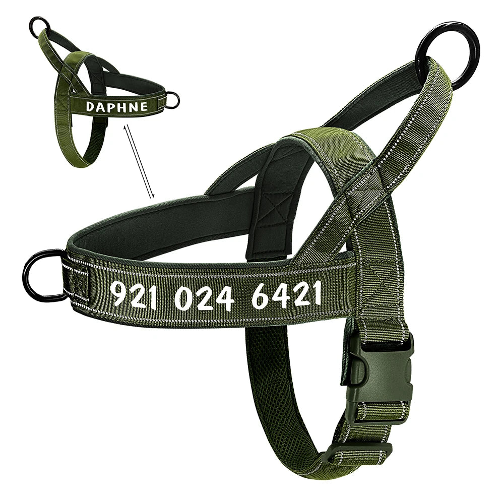 Personalized Reflective No-Pull Dog Harness – Adjustable Nylon Training Vest for Medium & Large Dogs