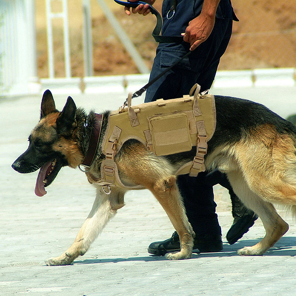 Dog Tactical Harness MOLLE Vest – Adjustable Military Training Harness with 2 Detachable Pouches for Medium & Large Dogs