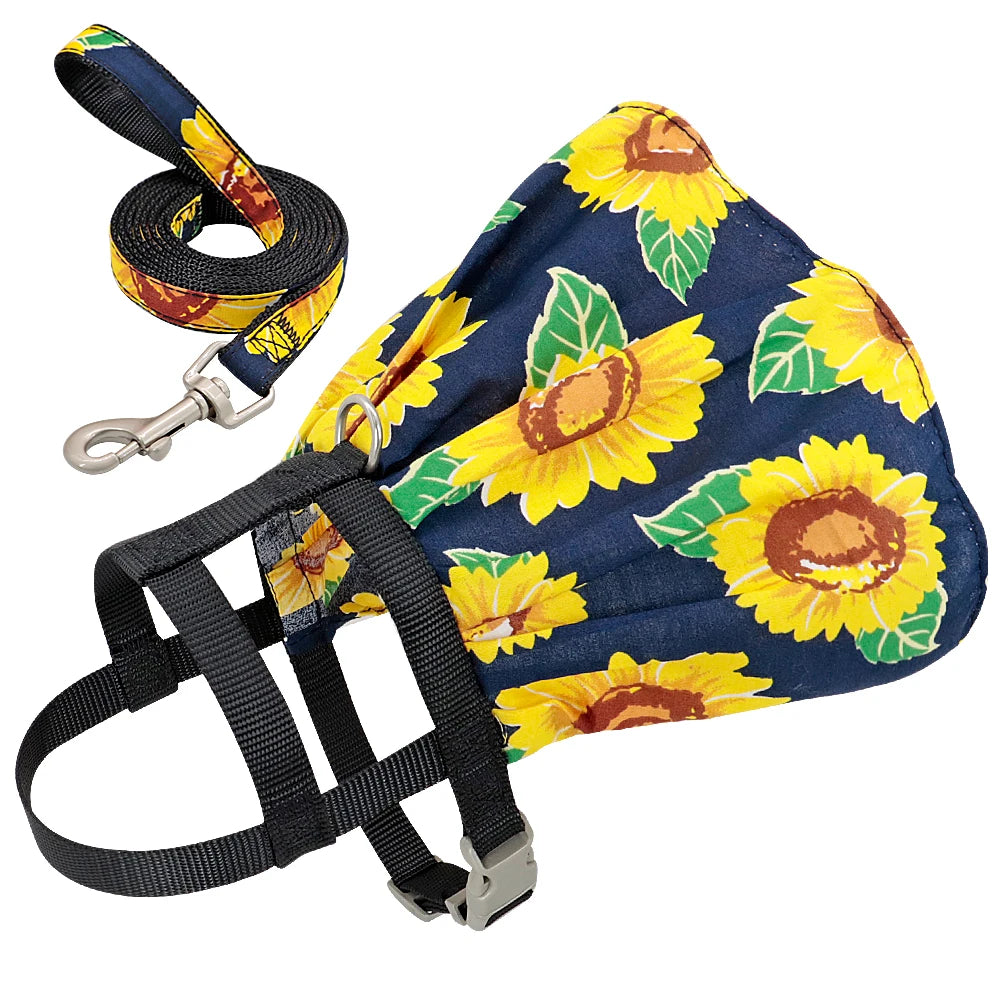 Floral Printed Dog & Cat Harness Dress – Adjustable Vest with Matching Leash for Small & Medium Pets