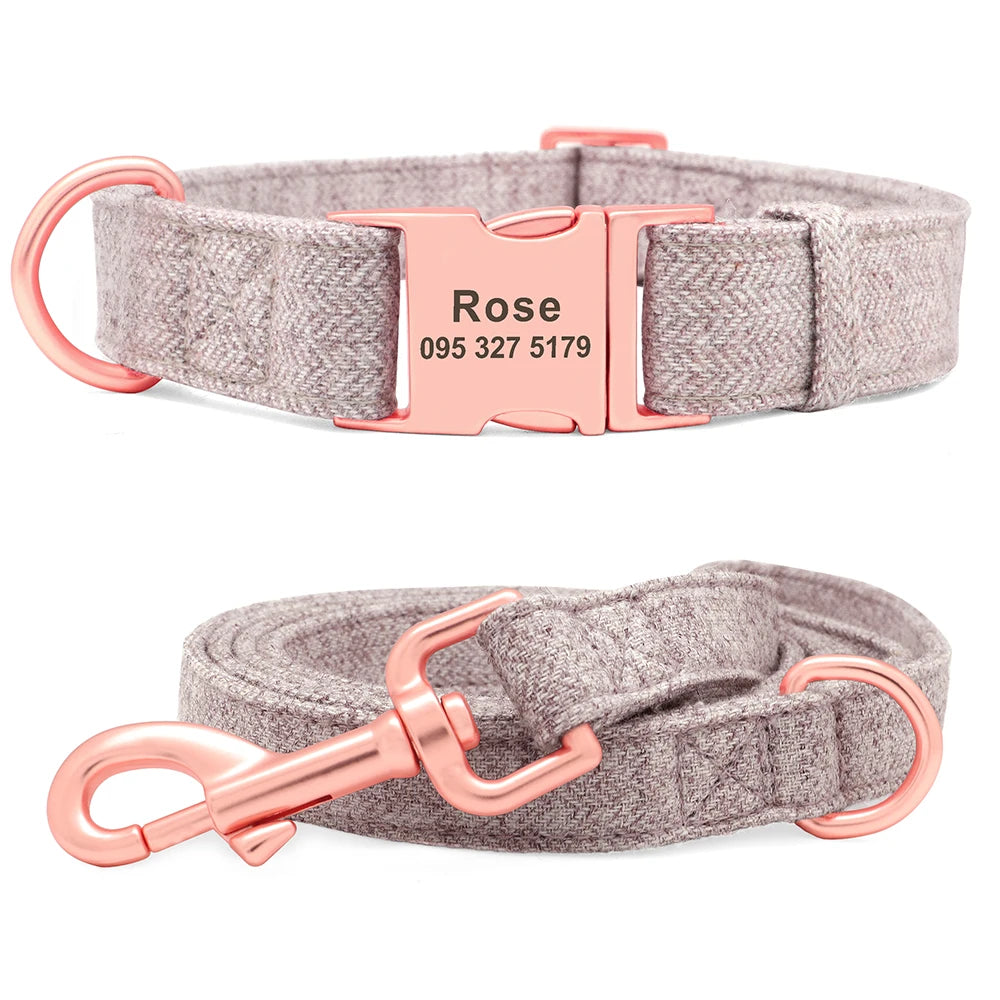 High Quality Personalized Dog Collar – Adjustable Cotton Collar with Custom Engraved ID Tag for Small, Medium & Large Dogs