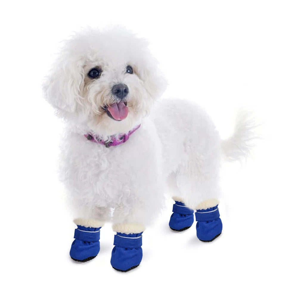 4pcs Pet Dog Shoes – Waterproof Winter Boots with Anti-Slip Soles for Small Dogs