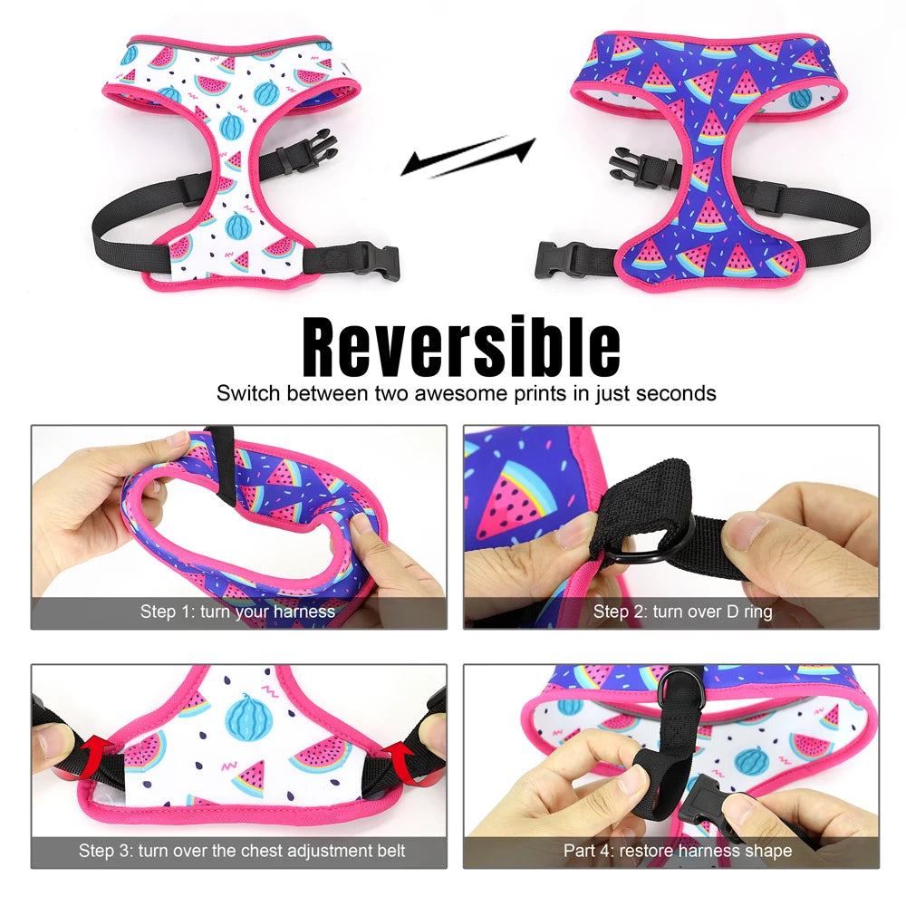 Cute Printed French Bulldog Pug Chihuahua Dog Cat Harness Adjustable Puppy Harness Vest Reversible For Small Medium Dogs Cats