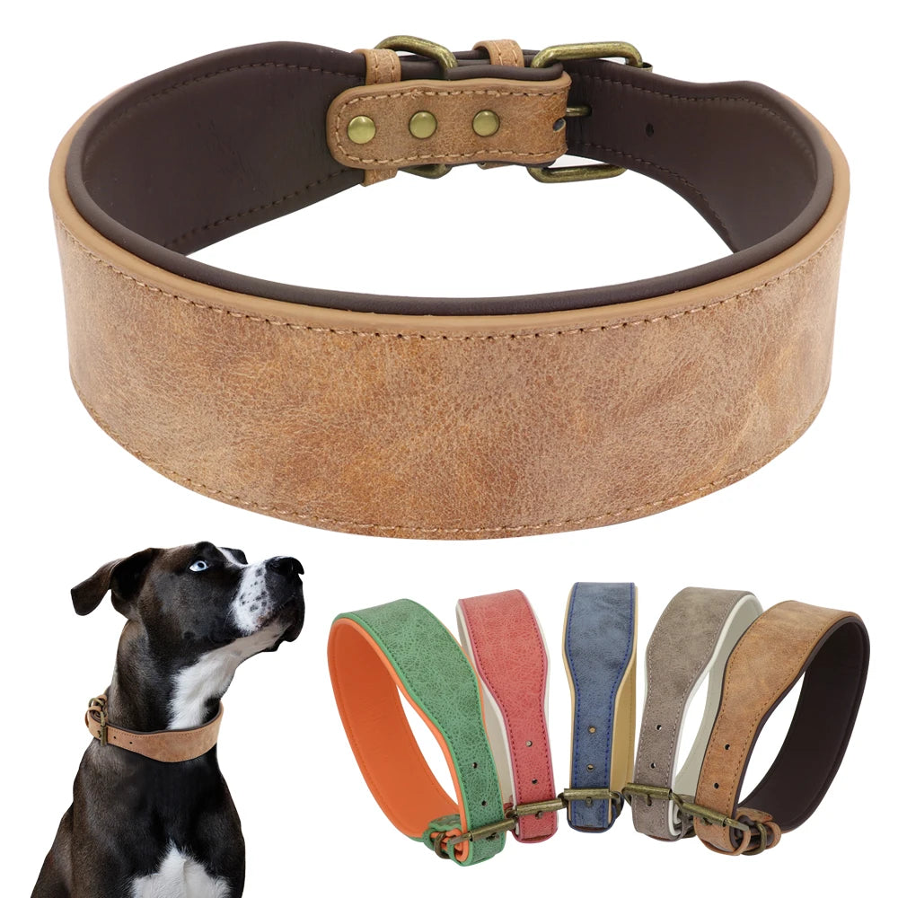 Wide Leather Dog Collar – Soft Padded & Adjustable | Durable Pet Collar for Pitbulls, German Shepherds, Bulldogs & Large Breeds (XL–2XL)