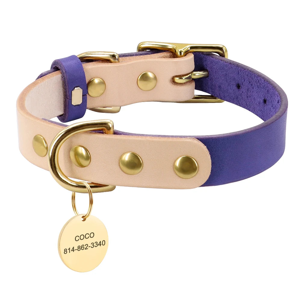Custom Dog Cat Collar Personalized Leather Pet Dog Collar Engraved Dog Name ID Tags For Small Medium Dogs Chihuahua Yorkshire
