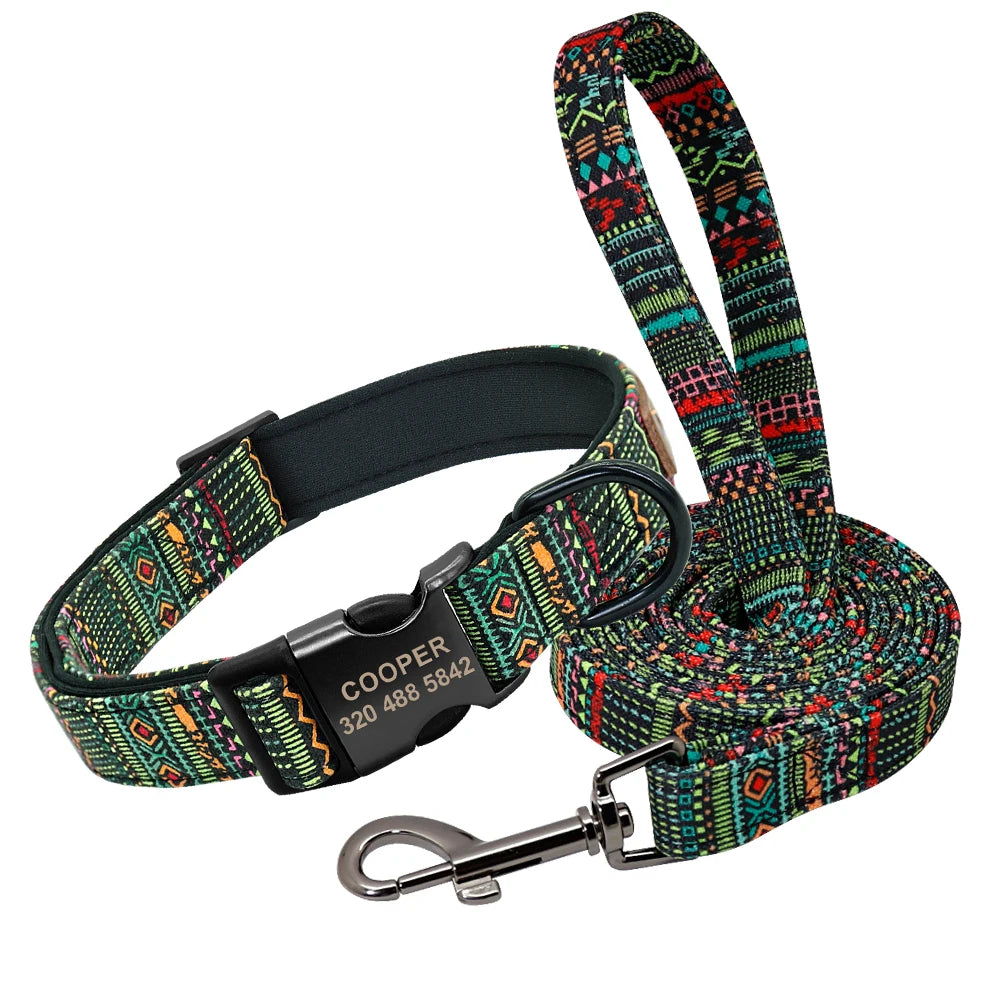 Custom Engraved Dog Collar + Optional Leash – Personalized Nylon ID Tag for Small, Medium & Large Dogs