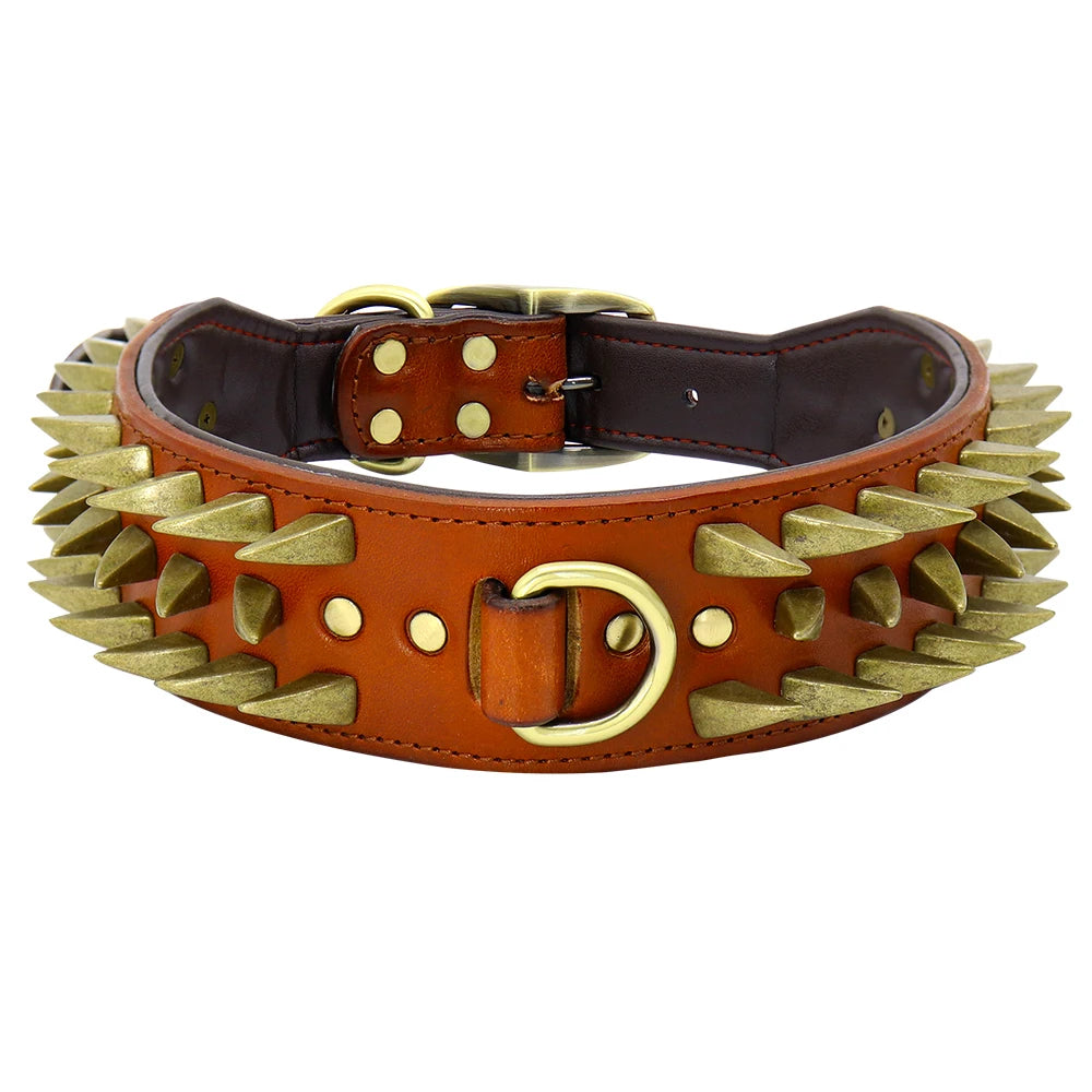 Cool Spiked Studded Leather Dog Collar – Durable Strong Collar for Medium & Large Dogs (Pitbull, Bulldog, Boxer)